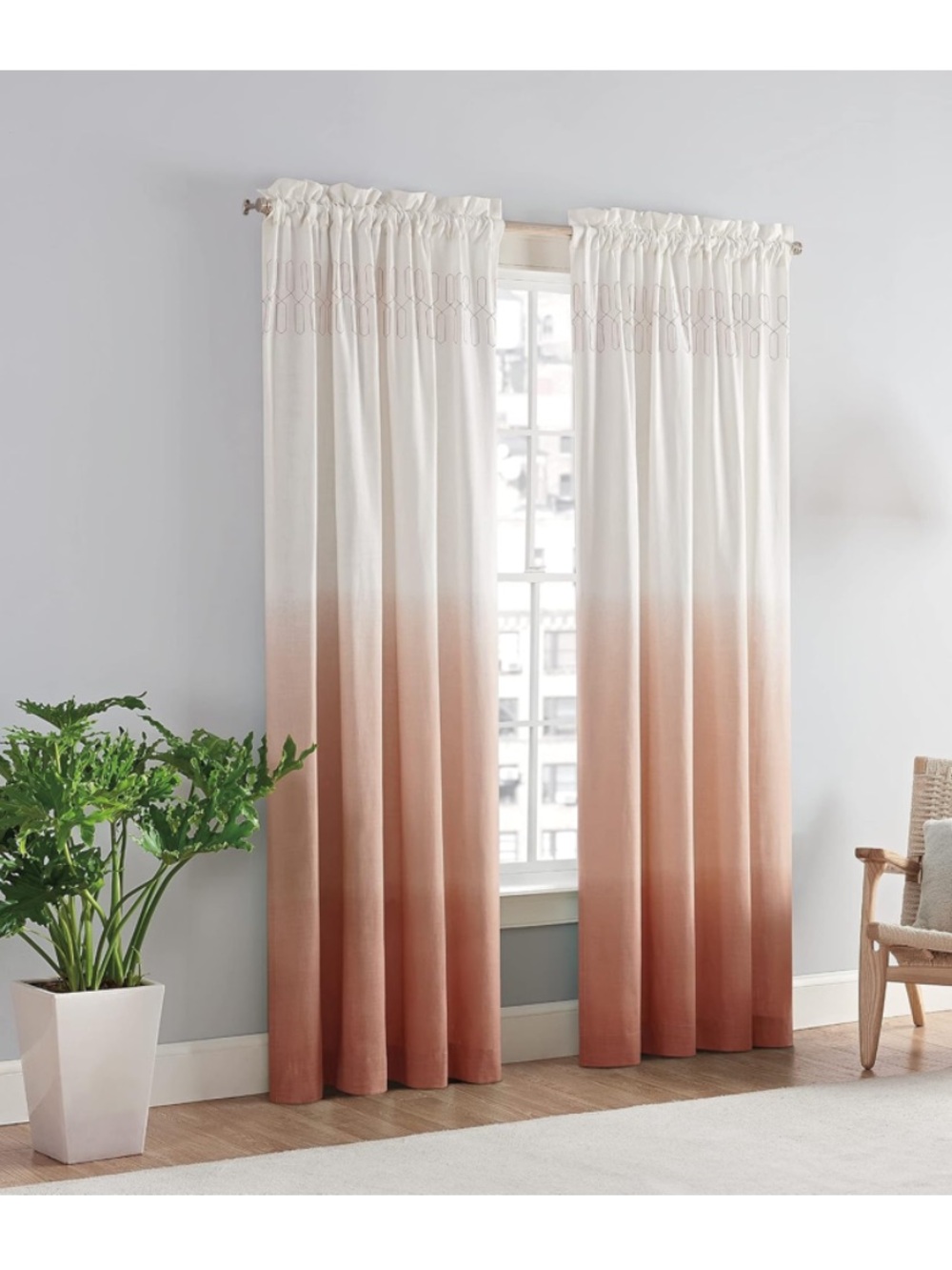 VUE Ombre White to Blush Gradient Window Curtains 4 panels